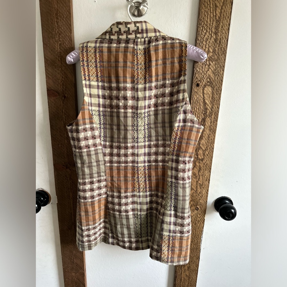 Gantos Women's Patchwork Plaid Double-Breasted Vest in Olive & Tan - Picture 7 of 13